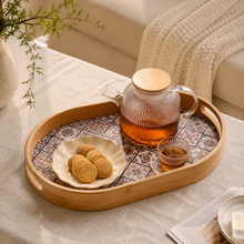 Oval Bamboo Serving Tray with Bohemian Pattern size or option view
