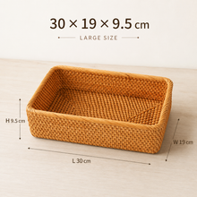 Large rattan storage basket size diagram measuring 30 by 19 by 9.5 cm