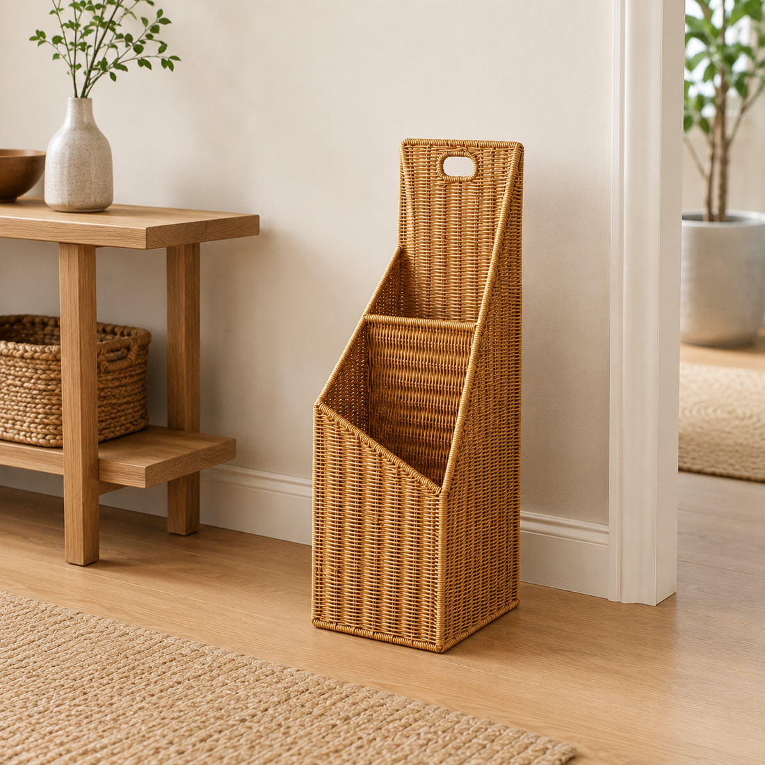 Woven Umbrella Stand for Entryway Storage woven detail view