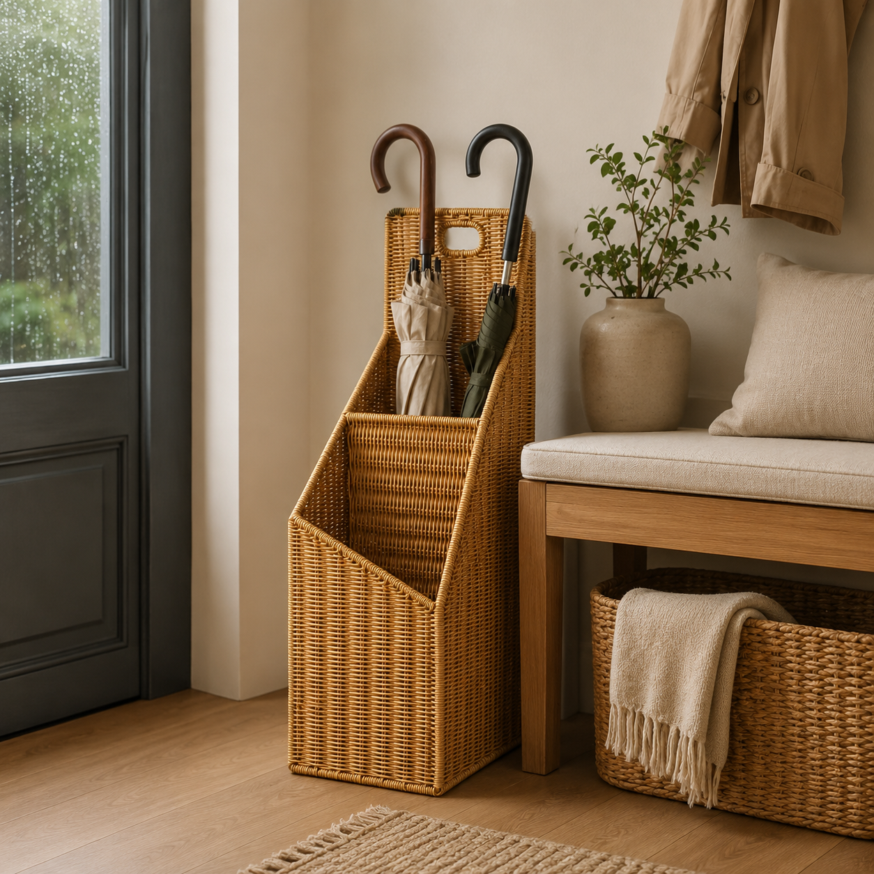 Woven Umbrella Stand for Entryway Storage alternate angle