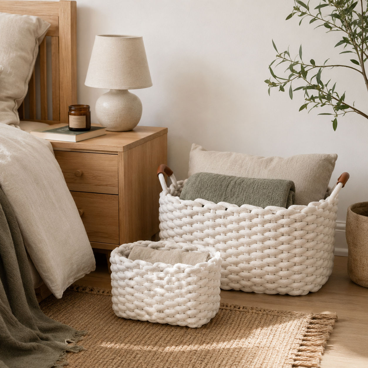 Cotton Rope Storage Basket with Handles | 2 Sizes