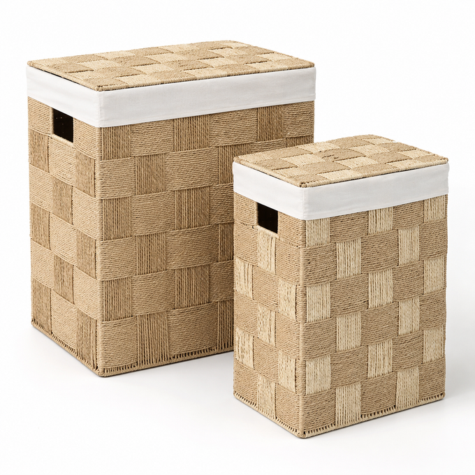 Handwoven Paper Rope Laundry Hamper with Lid & Removable Liner – 2 Sizes