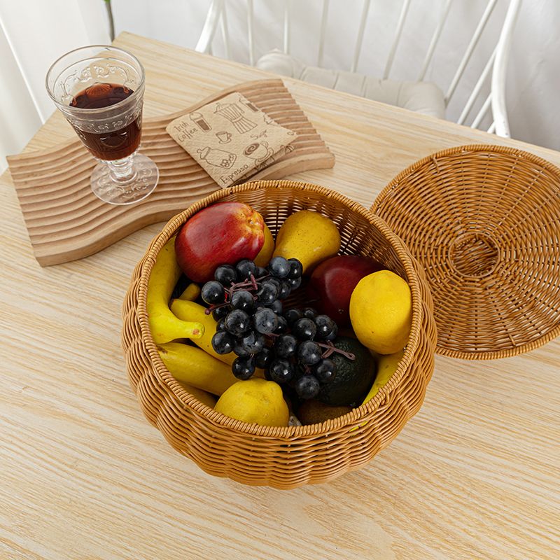 Rattan Storage Baskets with Lids woven detail view