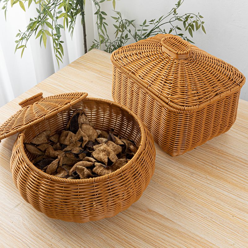 Rattan Storage Baskets with Lids tabletop or shelf display