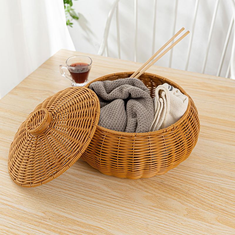 Rattan Storage Baskets with Lids styled in a natural home setting