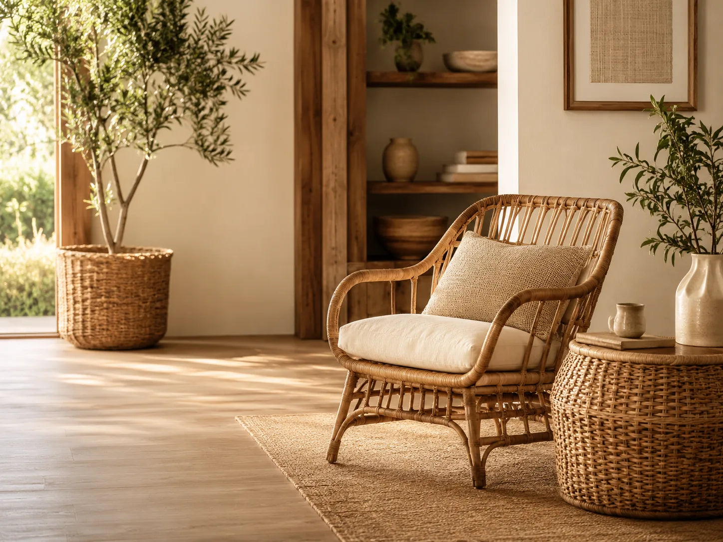 Warm natural home decor with woven textures