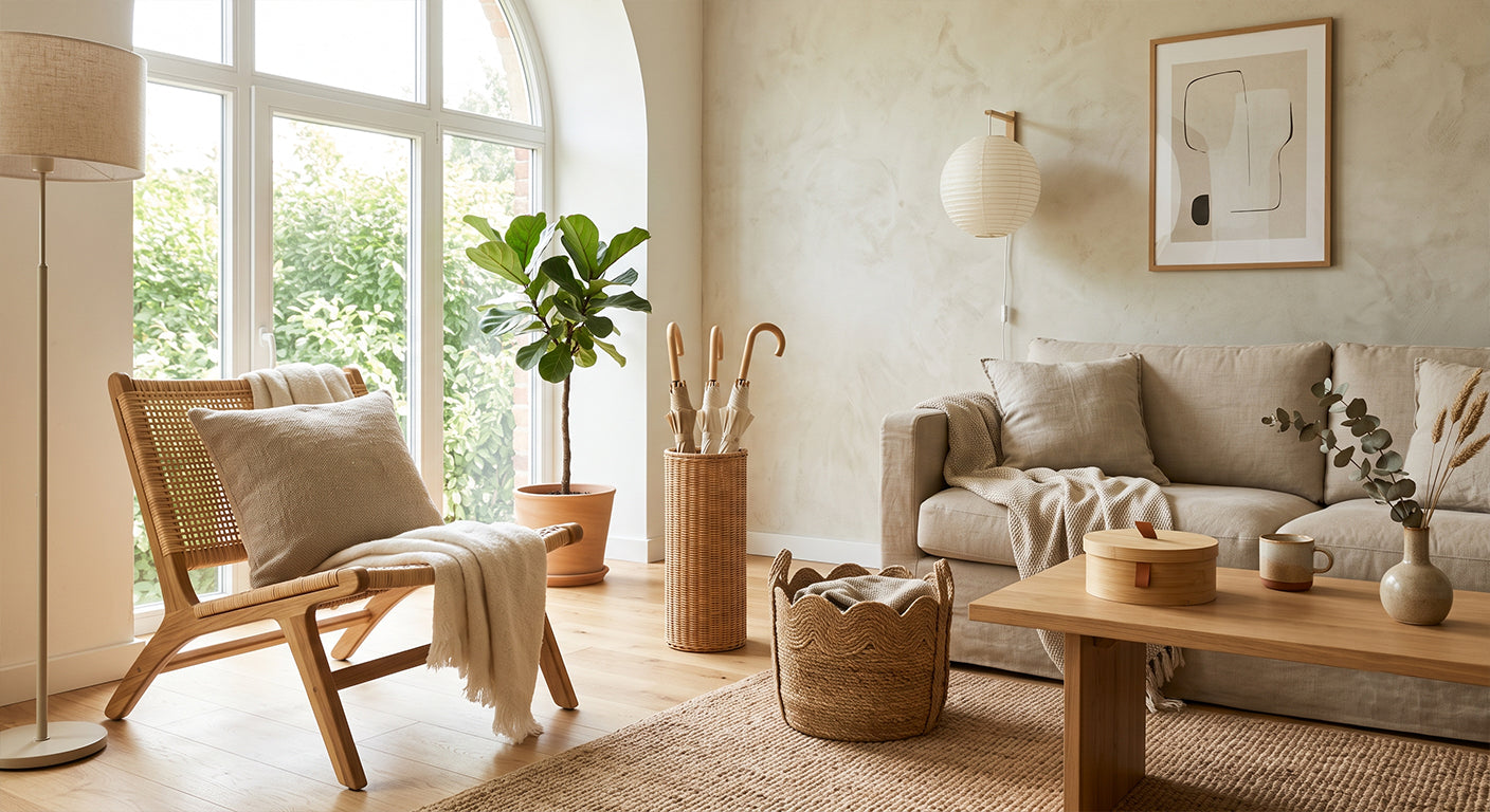Natural home interior styled with warm textures